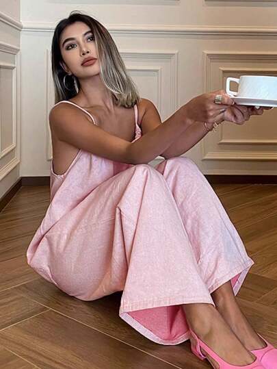 Livesso 女式纯色无袖连体裤，带口袋，夏季女式连体裤