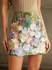 Anewsta 女士 A 字形串珠刺绣迷你裙 - 綠色 - 查看 1