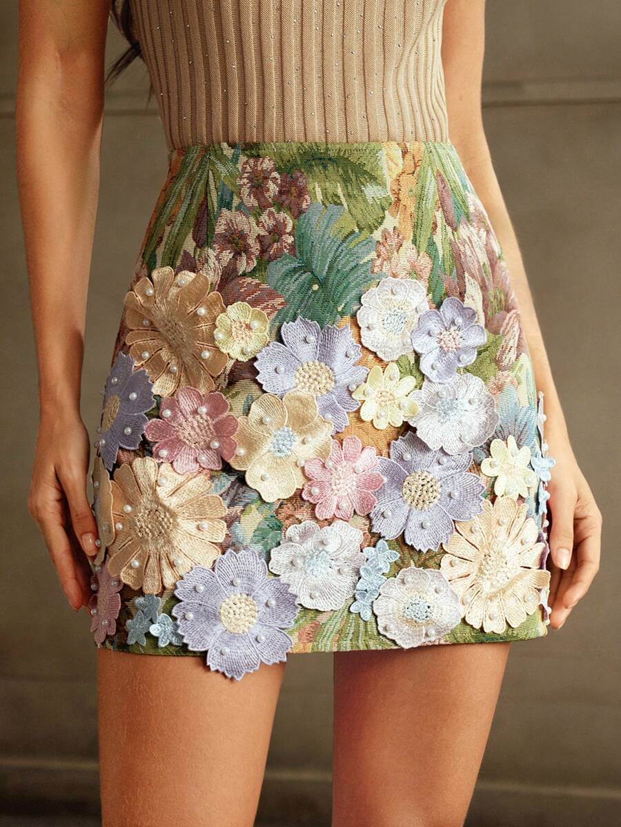 Anewsta 女士 A 字形串珠刺绣迷你裙 - 綠色 - 查看 1