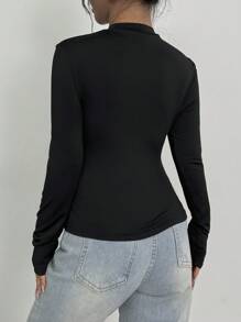 Firerie Women's Elegant Vintage Style Floral 3D Print Long Sleeve Slim Fit T-Shirt - Black - View 2