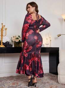 Modelyn Robe imprimée florale élégante grande taille, printemps automne, robes moulantes élégantes, pour soirée, invité de mariage/anniversaire, tenue maxi pour femmes