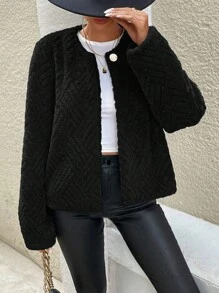 SHEIN LUNE Women's Long Sleeve Casual Loose Soft Elegant Fluffy Knit Cardigan Fall Cloth For Women - Black - View 7