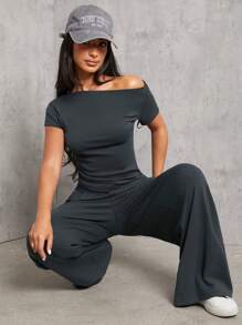 SHEIN PETITE Dark Gray Knitted Women's Slim Fit Suit - Grey - View 6