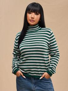 Forever 21 Áo len dệt kim sọc dài tay cổ lọ cỡ lớn dành cho nữ - Nhiều màu - Xem 5