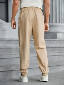 Manfinity Homme 男式纯色前系带口袋休闲慢跑裤