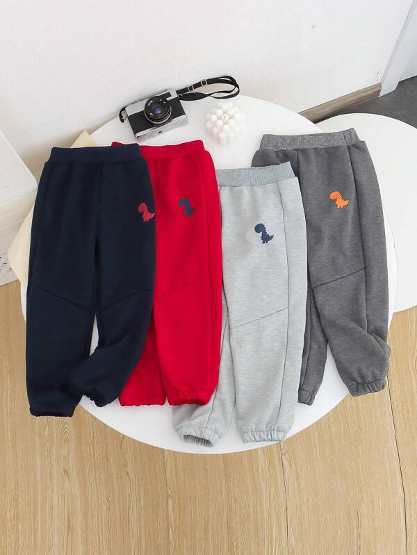 SHEIN 4pcs/Set Young Boy Casual Sports Streetwear Cute Dinosaur Print Pants, Suitable For Everyday Wear, School, Outing, Sports, Spring & Autumn