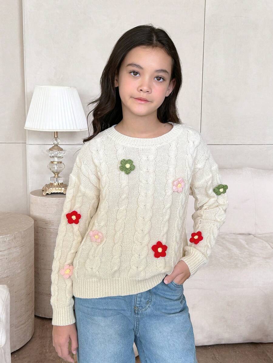 Áo len đan tay nhiều màu ấm áp, rộng rãi, thoải mái cho bé gái tuổi mới lớn, màu kaki nhạt, phù hợp cho mùa thu đông - Màu be - Xem 1