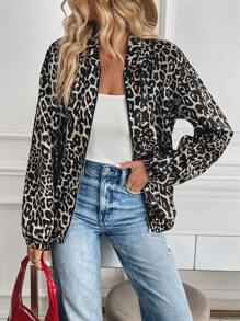 Chiquease 女士时尚通勤豹纹拉链夹克 - 彩色 - 查看 3