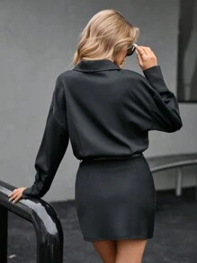 Aveloria Modichic 领口金属扣腰带修身优雅女士迷你裙连衣裙女士优雅秋季连衣裙 - 黑色 - 查看 5