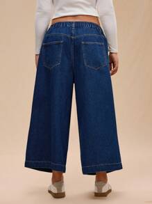 Forever 21 Plus Size Women's Wide Leg Cropped Denim Jeans - Blue - View 2