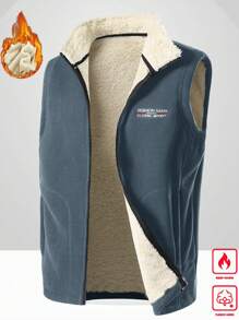 Manfinity Homme Men's Autumn And Winter Sleeveless Fleece Vest Embroidered Black Cardigan Jacket Warm Bottoming Top