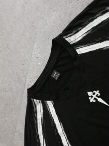 PAVTROS Manfinity Streetrush Streetrush Men's Contrast Color Print Round Neck Short Sleeve T-Shirt Men Y2k Clothes Men Outfit Men Black Outfit,Halloween,Halloween Party,Streetwear