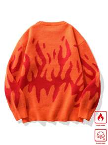 Manfinity Hypemode Men's Flame Print Crewneck Long Sleeve Sweater - Orange - View 2