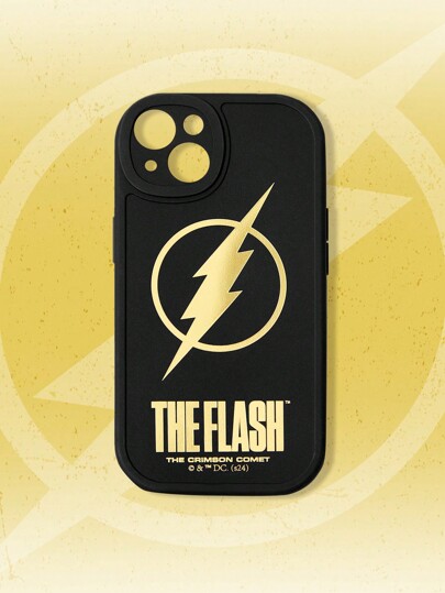 THE FLASH X ROMWE 1pc Black & Golden Lightning Bolt And Letter Print Phone Case Compatible With IPhone And Other Models