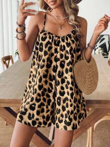 SHEIN Tall CURVE Plus Size Leopard Print Strap Back Tie Loose Jumpsuit - Multicolor - View 7
