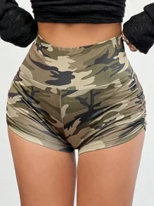 SHEIN EZwear Pantaloni scurți pentru motocicliști cu camuflaje pentru damă, sport yoga