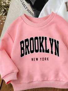 SHEIN Leap Crew 3 件装年轻女孩休闲舒适经典学院风字母印花保暖内衬运动衫，适合秋冬季 - 彩色 - 查看 5