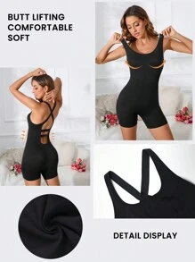 SHEIN Sport Studio Effen kleur rugloze ronde hals mouwloze sport romper