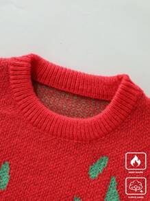Chillumni 男士彩色火焰印花圆领长袖毛衣 - 紅色 - 查看 5
