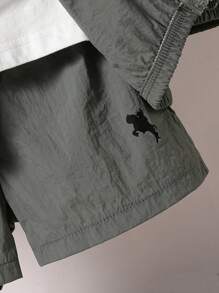 SHEIN 2 件套年轻男孩休闲简约连帽衫夹克和短裤套装适合运动、休闲、学校、春夏/秋季 - 灰色 - 查看 6