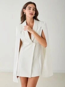 Enchnt Vestido elegante con blazer de capa de unicolor, primavera y otoño para mujer