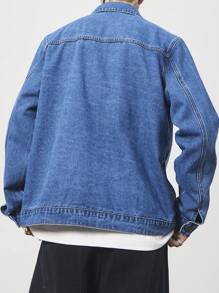 Manfinity EMRG Men's Casual Ripped Denim Jacket For Spring & Autumn - Blue - View 2