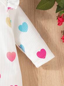 Baby Girl Heart Print Patchwork Ruffle Trim Long Sleeve Jumpsuit, Autumn Spring - Multicolor - View 7