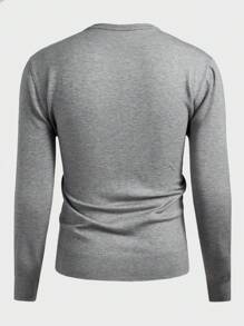 Manfinity Homme Men's Woolen Round Neck Combined Basic Casual Style Sweater Suitable For Autumn And Winter Seasons - Light Grey - View 2