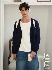 Manfinity Hypemode Sản phẩm mới mùa thu đông màu xanh hoàng gia thoải mái ấm áp xen kẽ hơi rộng rãi giải trí hoặc ở nhà tốt - Áo len cardigan tay dài, phù hợp cho nam giới - Nhiều màu - Xem 11