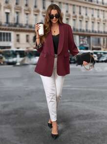 SHEIN Clasi 大码女式优雅日常休闲商务西装外套，带豹纹拼布袖子