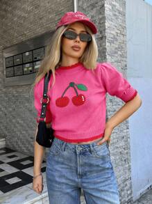 Forever 21 Thu & Đông cho nữ màu vàng và đỏ đan họa tiết quả anh đào/Halloween/Giáng sinh/Cổ lọi/Dễ thương/Trang phục độc thân/Cổ điển/Những thứ cần thiết/Cổ tròn/Trở lại trường/Về trường/Tương phản màu sắc/Bình thường/Tay ngắn/Cơ bản/Tay bồng/Áo len - Hồng - Xem 13