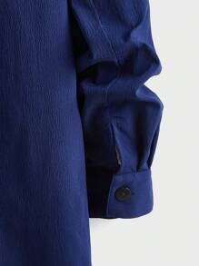 Manfinity Homme Men's Solid Color Single Breasted Long Sleeve Jacket - Navy Blue - View 3