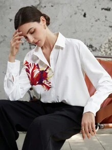 Aveloria Modichic Camisa de manga larga con botones y estampado floral, de estilo casual para la oficina