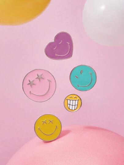 SmileyWorld® | SHEIN 5pcs/Set Funny Cartoon Face Brooch Pins