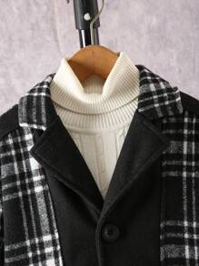 SHEIN Tween Boy Plaid Patchwork Vintage Thickened Mid-Length Overcoat, Autumn & Winter