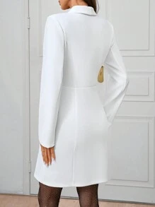 SHEIN Clasi Women's Elegant Occasion Wine Party White Feather Patchwork Blazer  Fall Women Dresses