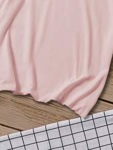 樱桃和字母图案年轻女孩 T 恤，舒适百搭短袖，外出首选 - 粉色 - 查看 3