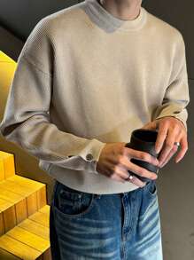 DAZY Men's Solid Color Crew Neck Long Sleeve Basic Sweater, Casual Everyday Wear Fall,Winter - Apricot - View 1