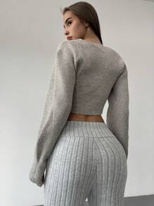 Aloruh Áo len ngắn tay cổ tròn đơn giản màu kaki đi làm dành cho nữ - Màu Khaki - Xem 3