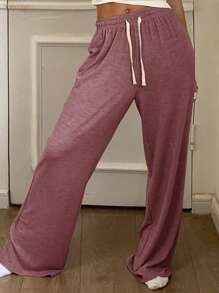 DAZY Pantalones rectos de punto básicos para estar en casa - Rosa - Ver 5