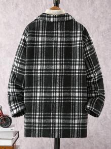 SHEIN Tween Boy Plaid Patchwork Vintage Thickened Mid-Length Overcoat, Autumn & Winter