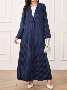 Al Najma Women's Turndown Collar Long Sleeve Striped Casual Arabic Abaya, Modest Elegant Fashion Maxi Blazer Style Abayas, For Casual Daily/Work/Evening Party