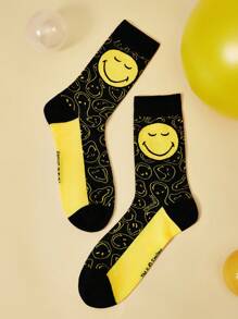 SmileyWorld® | SHEIN 1pair Men's Mid-Calf Socks With  Face Pattern