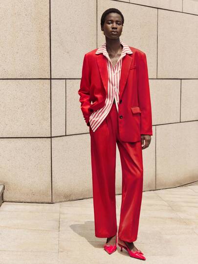 BizChic Women's Elegant Commuter Red Suit Pants, Holiday Attire For Christmas, New Year Party, Autumn/Winter, Elegant Clothing