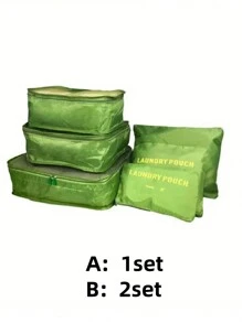 1 Or 2 Sets (6 Pieces Per Set) Multifunctional Suitcase Storage Bag, Foldable For Outdoor Travel, Sundries And Dirty Clothes Sorting, Compression Storage Shoe Bag, Clothing Underwear Bag, Green