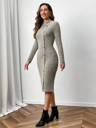 Sweater Dress Holiday Dress Apricot Button Up Women Dress Airport Outfit  Fall Clothes Women Winter Dress Women's Mini DressEmery Rose