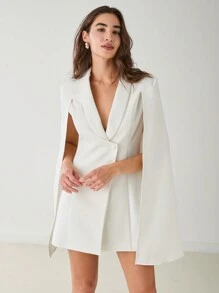 Enchnt Vestido elegante con blazer de capa de unicolor, primavera y otoño para mujer
