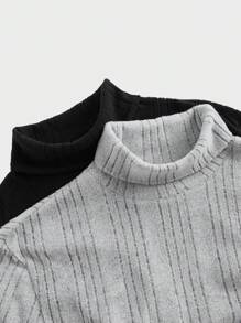 Manfinity VCAY Men's 2-Piece Knitted Fit Basic Style Casual High Neck Shoulder Long Sleeve T-Shirt Suitable For Autumn And Winter