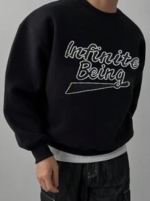 DAZY Men's Autumn Letter Embroidered Pullover Sweatshirts - Black - View 8