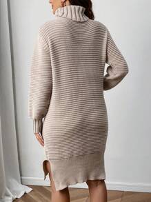 EMERY ROSE Women's Cable Knit Turtleneck Long Sleeve Sweater Dress